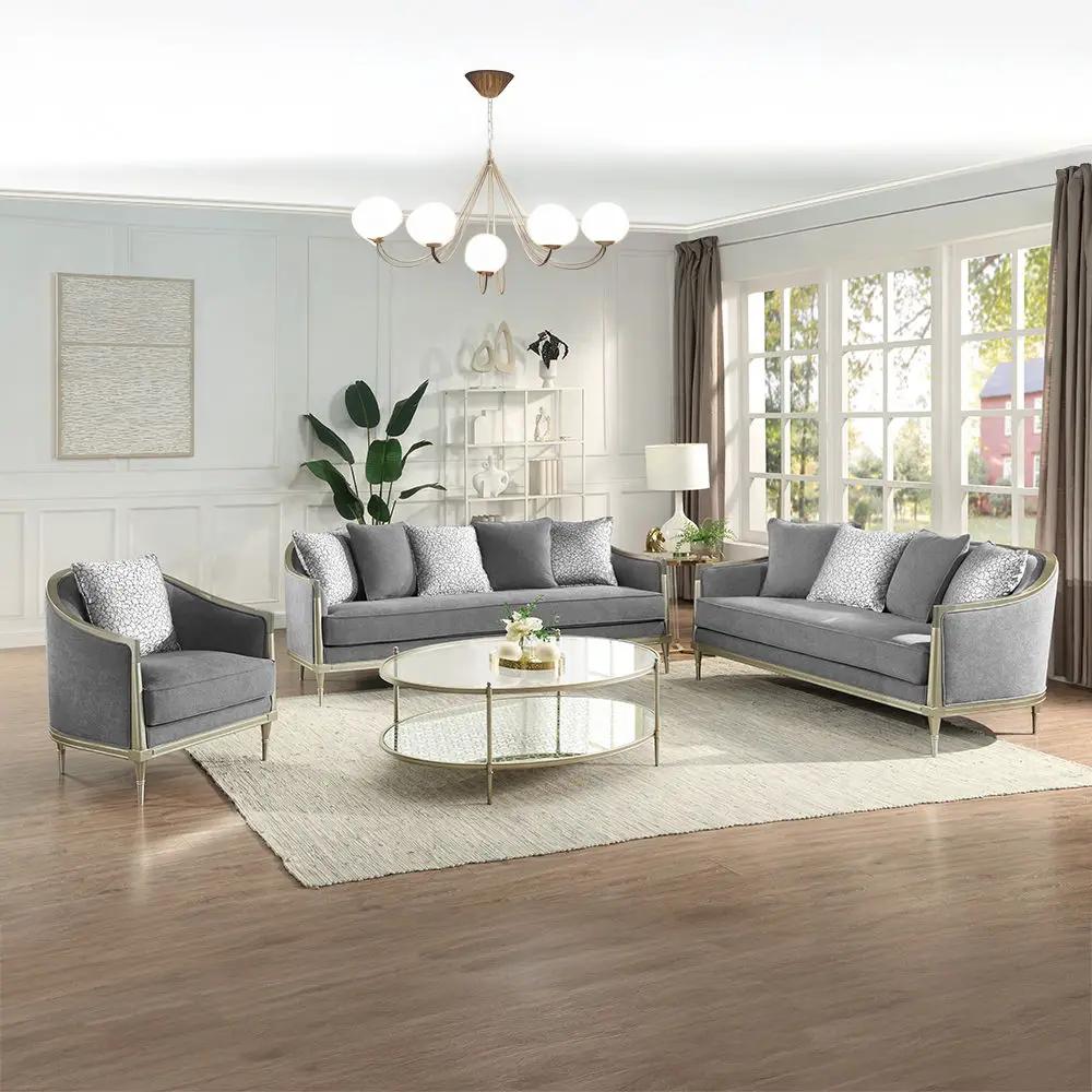 Fernando - Loveseat With 4 Pillows - Gray Chenille & Champagne by Unique Piece Furniture