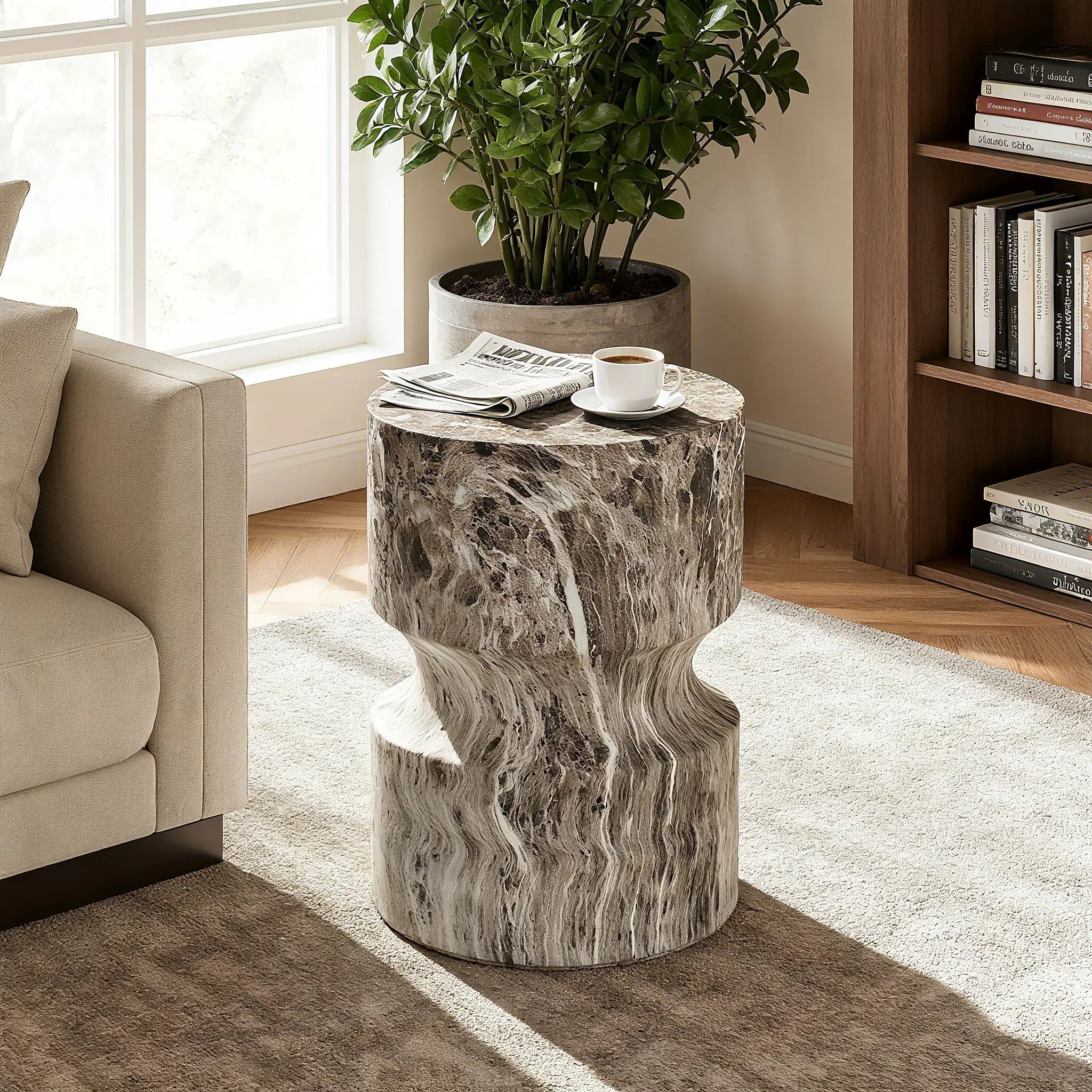 Outdoor Geometric Round End Table - Marble by Unique Piece Furniture
