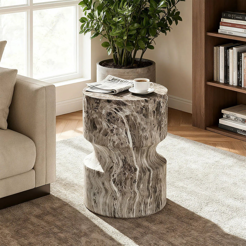 Outdoor Geometric Round End Table - Marble by Unique Piece Furniture