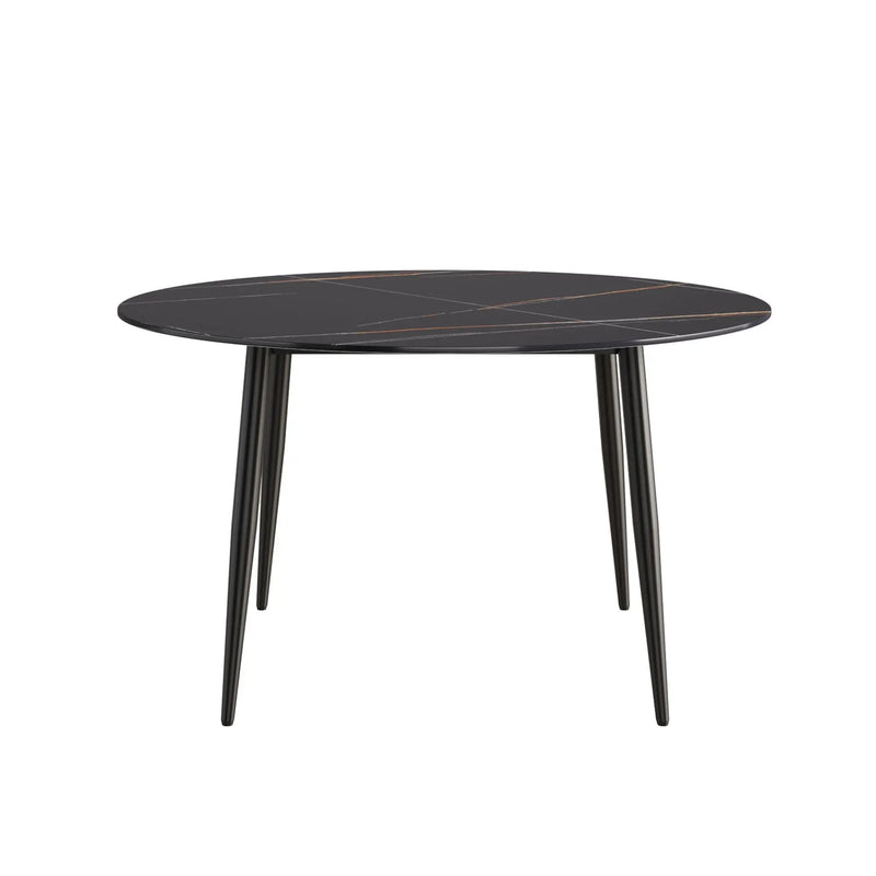 Modern Artificial Stone Round Dining Table With Metal Legs, Can Accommodate 6 People - Black by HouseOfZazla