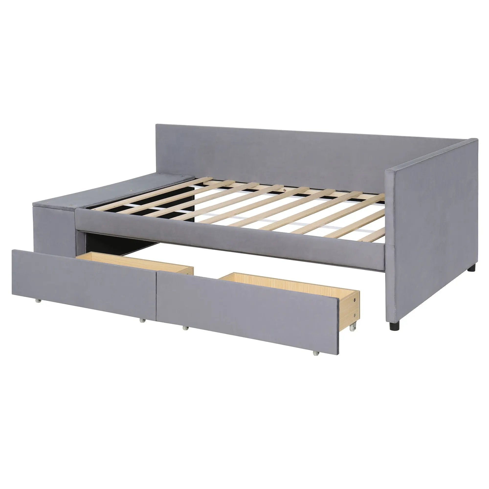 L Shaped Upholstered Platform Bed With Storage And Drawers by HouseOfZazla