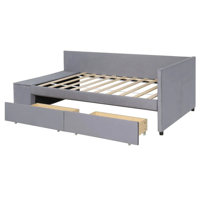 L Shaped Upholstered Platform Bed With Storage And Drawers by HouseOfZazla