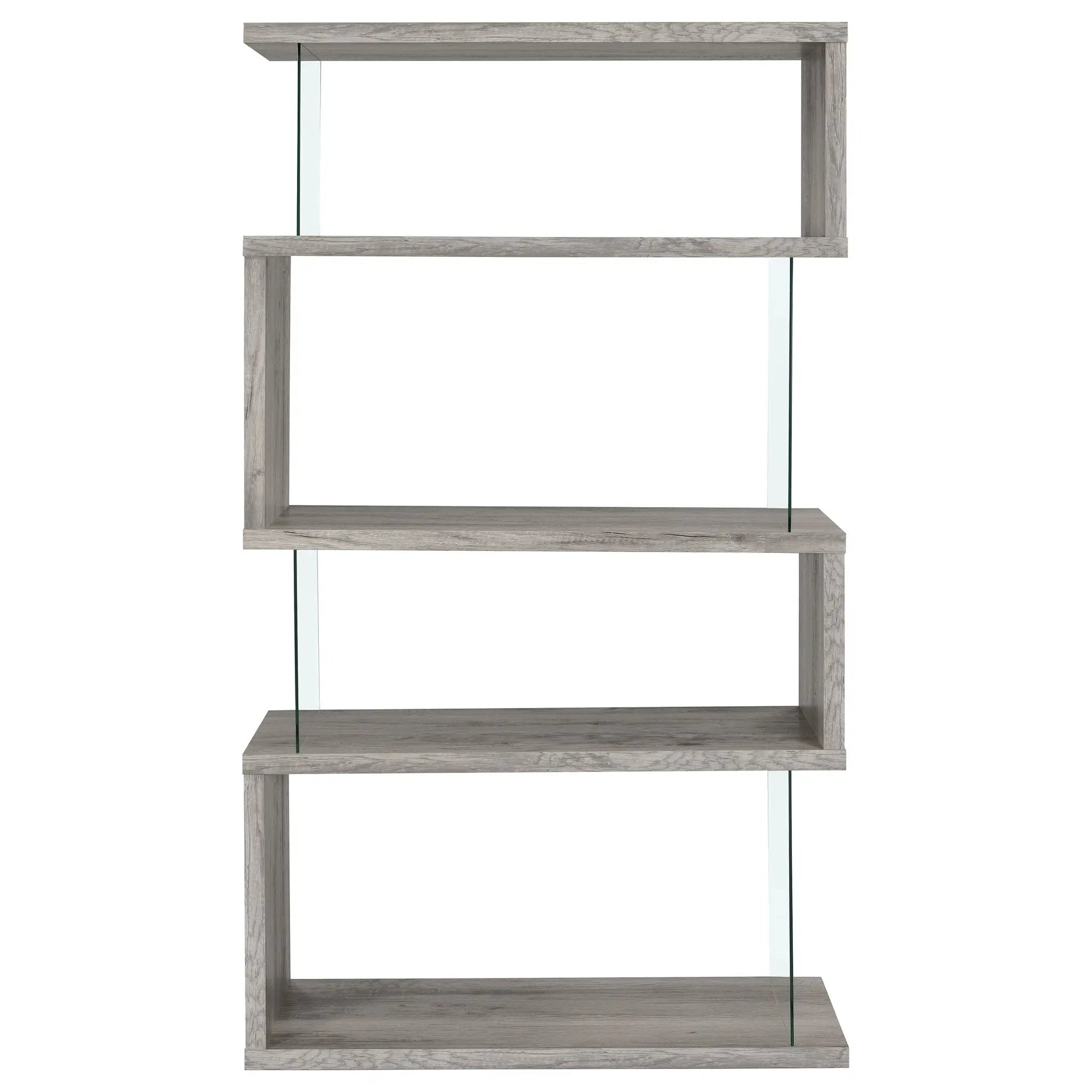 Emelle 63-inch 4-shelf Glass Panel Bookshelf Grey Driftwood by Unique Piece Furniture