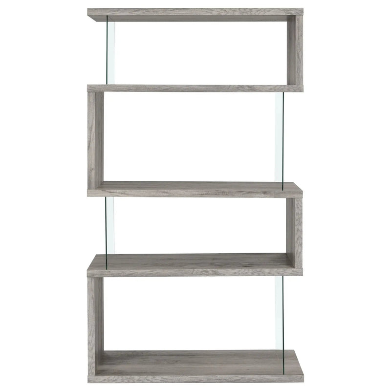 Emelle 63-inch 4-shelf Glass Panel Bookshelf Grey Driftwood by Unique Piece Furniture