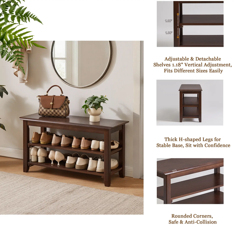 2-Tier Solid Wood Shoe Bench by HouseOfZazla