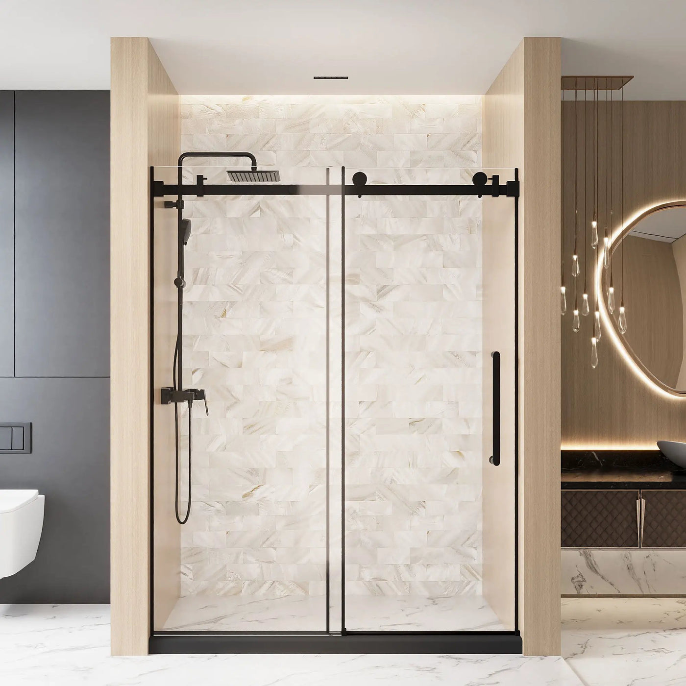 Frameless Single Sliding Shower Door, Square Tube Track by HouseOfZazla