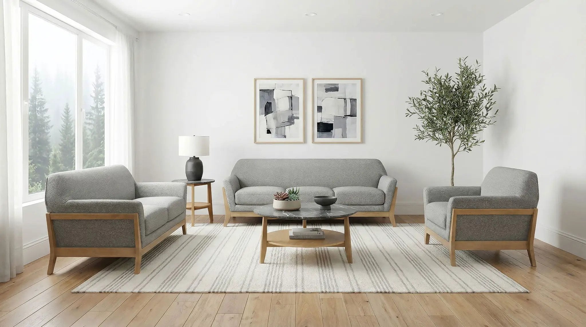 Vaughn 3-piece Fabric Upholstered Flared Arm Sofa Set Grey by Unique Piece Furniture
