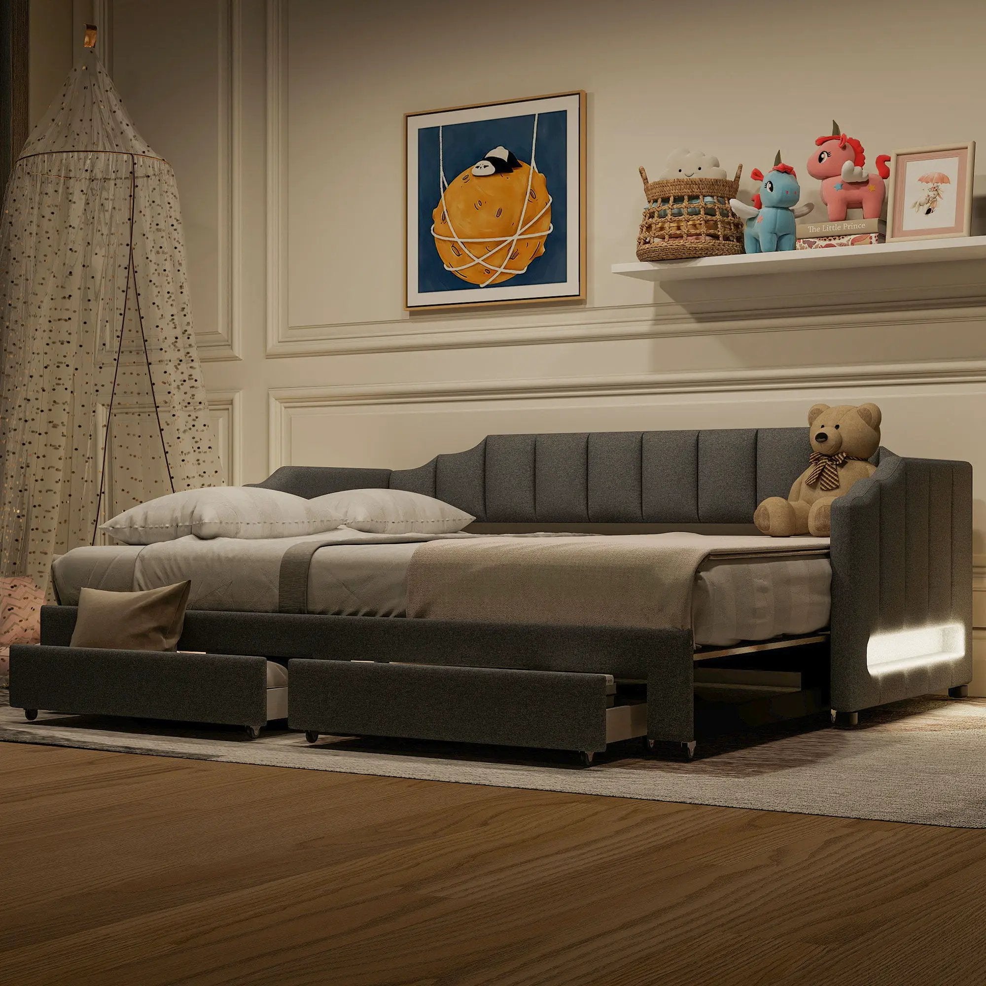 Extendable Daybed With LED Light And 2 Storage Drawers by HouseOfZazla