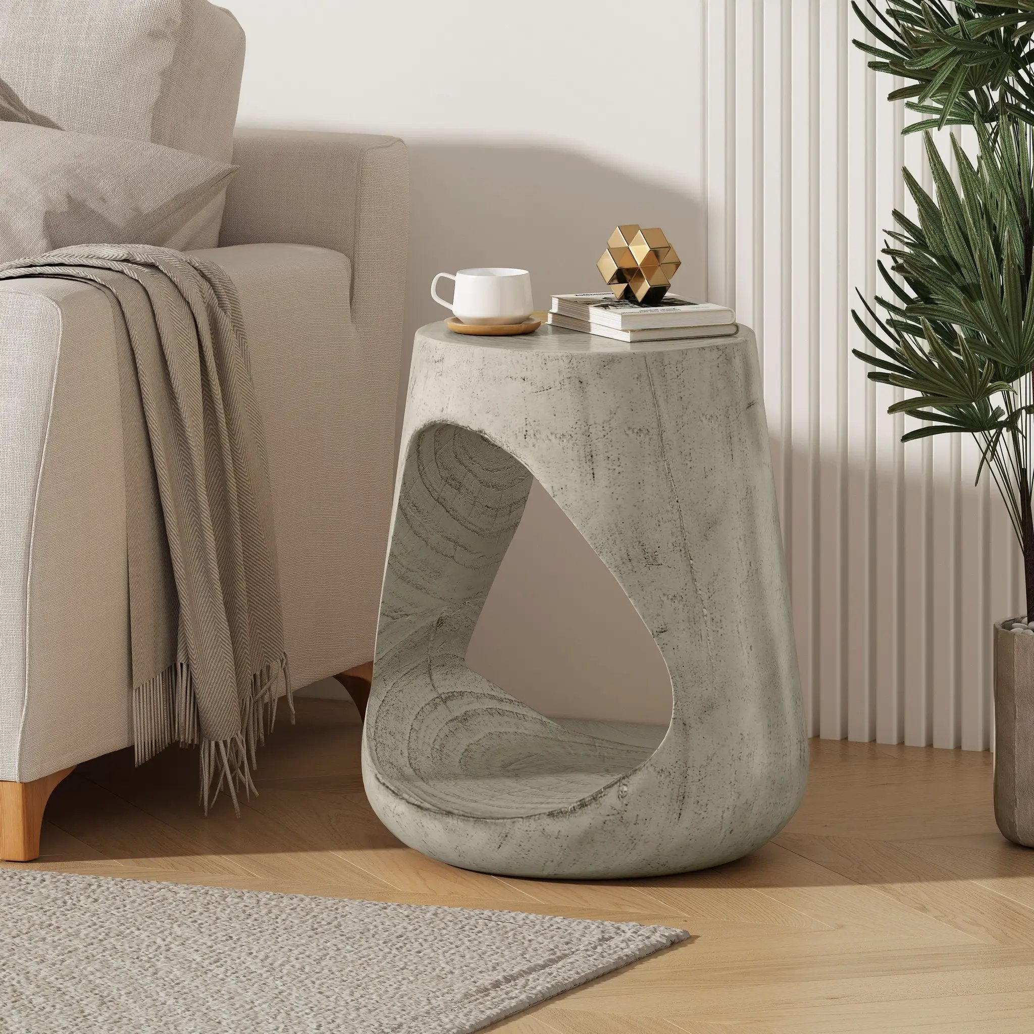 Hollow Side Table Wood-Like Texture Grey by HouseOfZazla