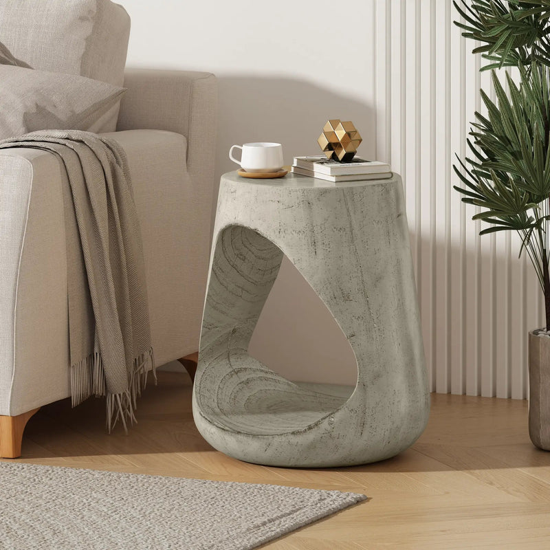 Hollow Side Table Wood-Like Texture Grey by HouseOfZazla