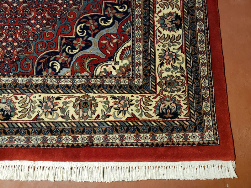 Indian Rug 9x12 Red Indo Bidjar Rug 9x12 Vintage Rug Allover Pattern Medallion Rug Wool Rug Nice Persian Design by Jewel Rugs