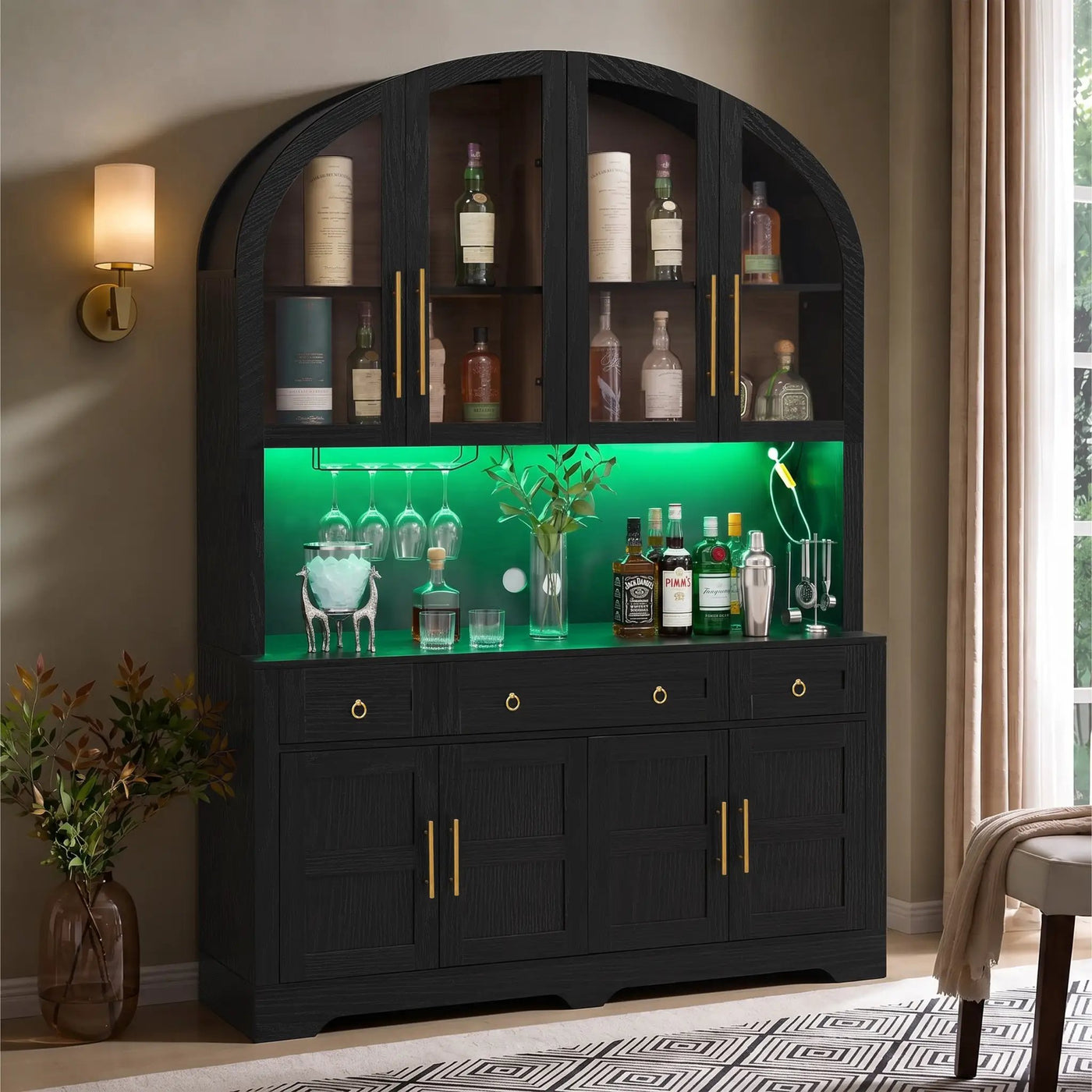 K&K 75.8" Tall Arched Kitchen Pantry Cabinet with LED & Charging Station by HouseOfZazla