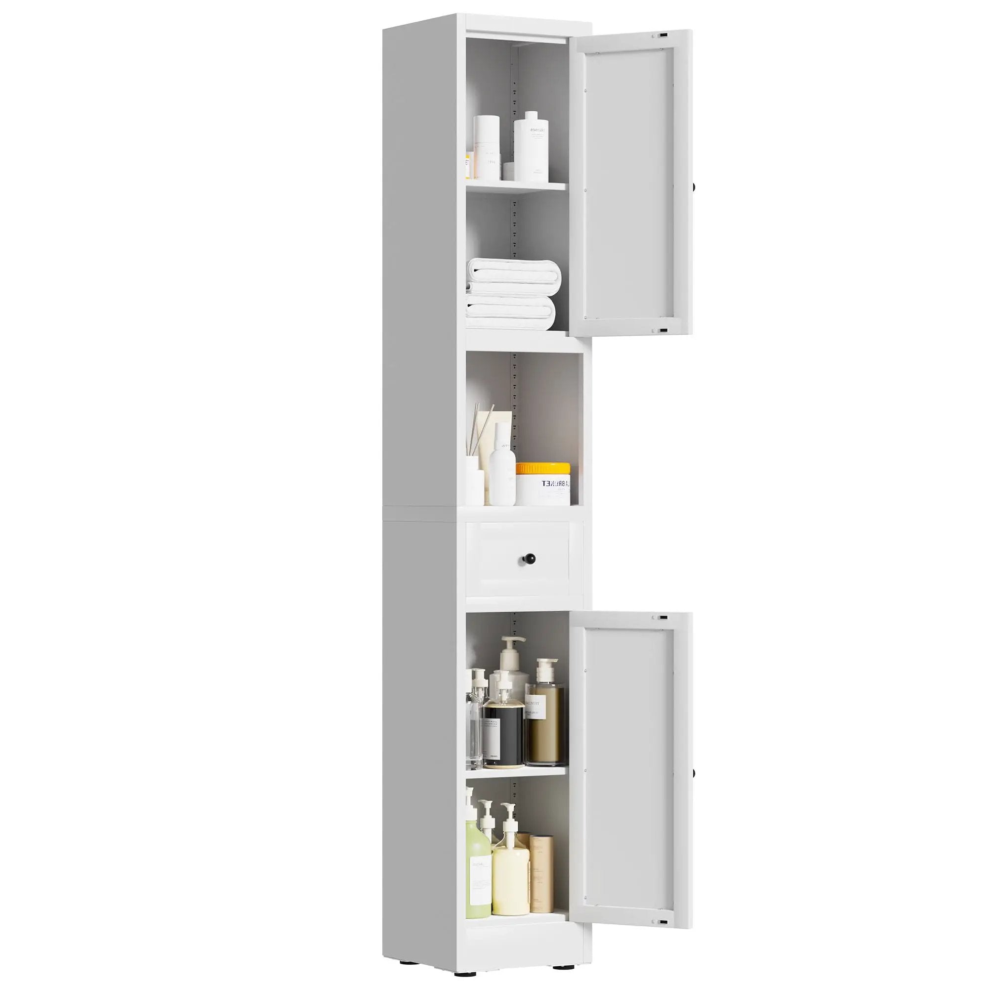 Tall Bathroom Storage Cabinet, 5-Tier Narrow With 2 Doors & Adjustable Shelves, Freestanding - White by HouseOfZazla