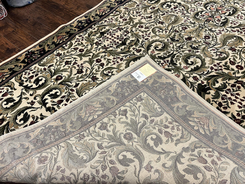 Oriental Rug 8x11, Floral Pattern, Ivory and Black by Jewel Rugs
