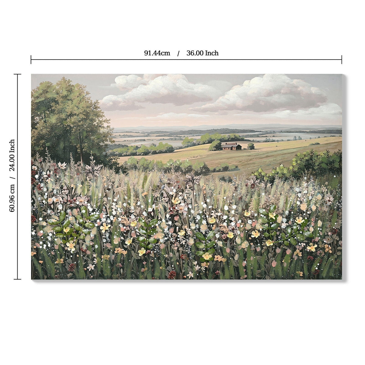 Framed Canvas Wall Art Vintage Landscape with 3D Floral Accents – Green/Ivory, photo 4 of 4