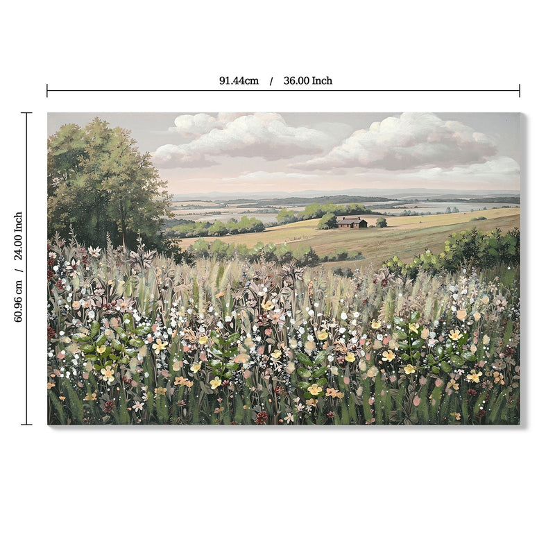 Framed Canvas Wall Art Vintage Landscape with 3D Floral Accents – Green/Ivory, photo 4 of 4