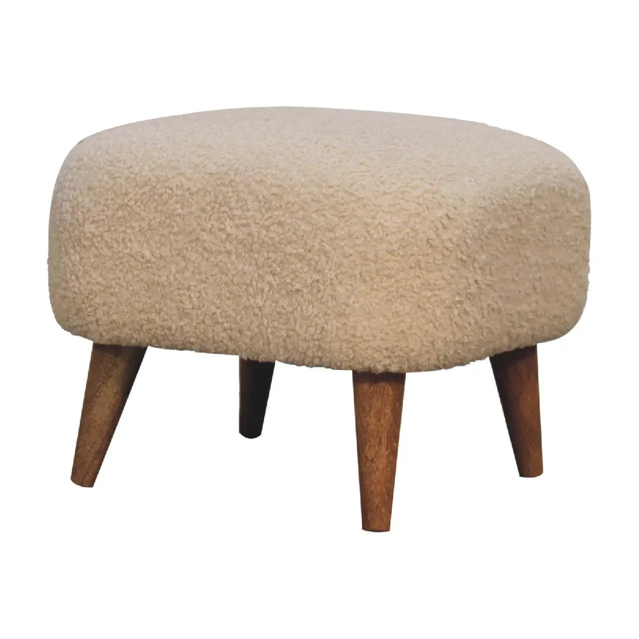 Solid Wood Boucle Upholstered Square Footstool by HouseOfZazla