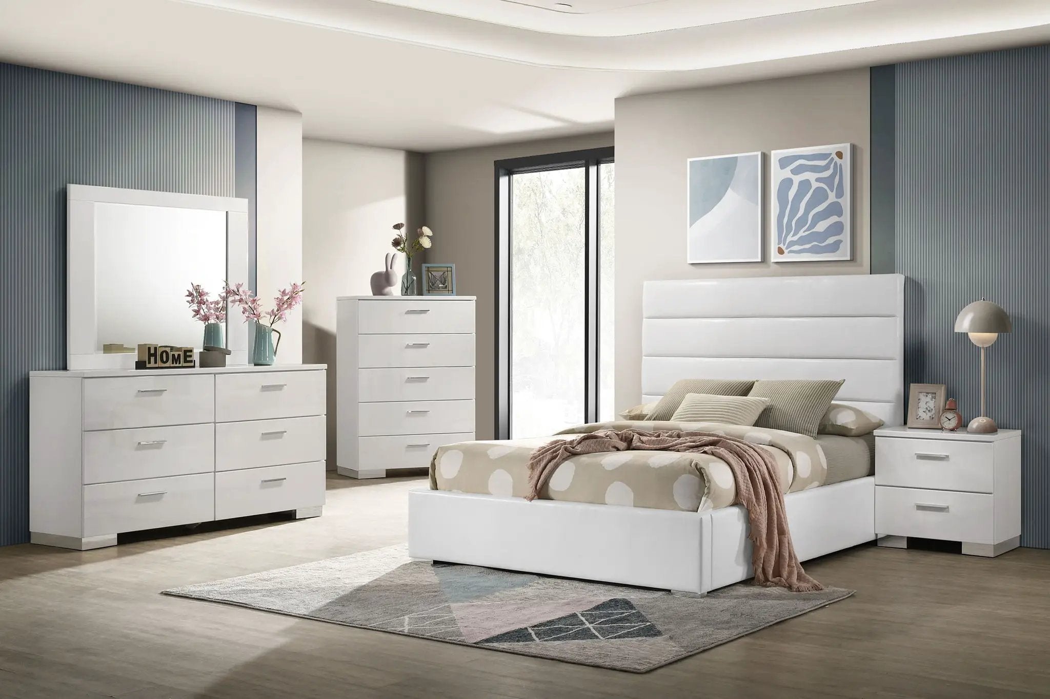 Felicity 5-piece Full Bedroom Set White High Gloss by Unique Piece Furniture