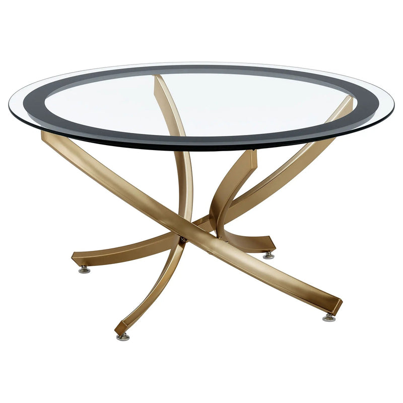 Brooke Round Glass Top Coffee Table Metal Base Brass by Unique Piece Furniture