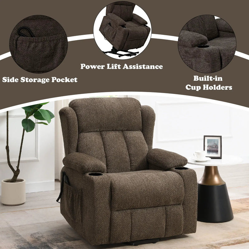 Lusio - Power Motion Recliner With Lift & Cup Holder - Brown by Unique Piece Furniture