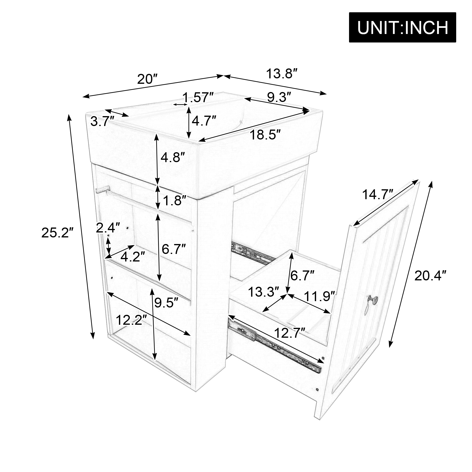 20-Inch Bathroom Vanity with Ceramic Sink and Storage Cabinet by HouseOfZazla