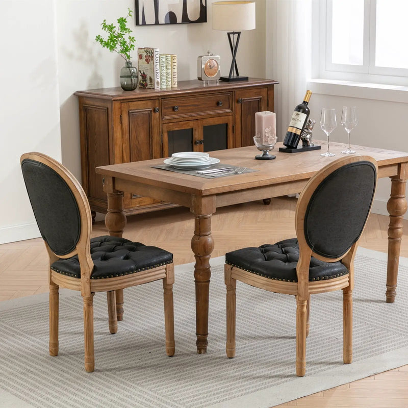 French Style Solid Wood Frame Antique Painting, Hand-Pulled Buckle Decoration Artificial Dining Chair With Nailhead Trim, Wood Legs by HouseOfZazla