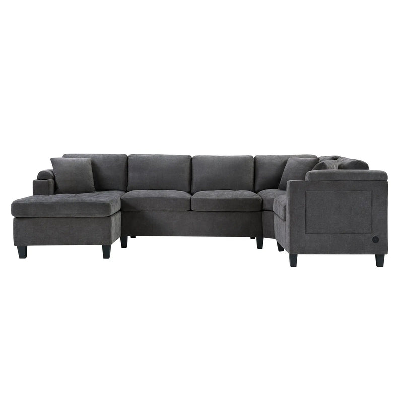U Shaped Sectional Sofa, Corner Living Room Couch With Built In Cup Holders, Storage, USB Ports by Unique Piece Furniture