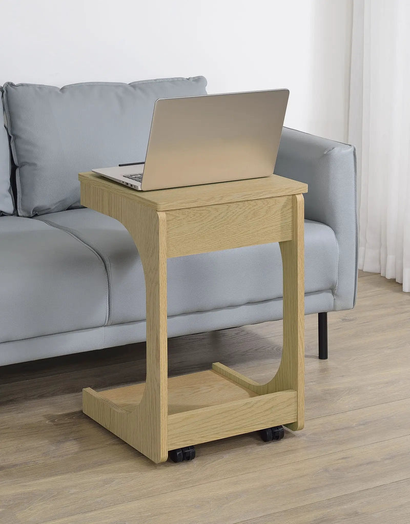 Ralston C-Shaped Lift-Top Sofa Side Table With Casters Light Oak by Unique Piece Furniture
