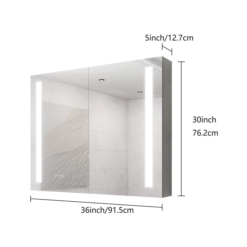 LED Medicine Cabinet With Mirror, Double Door With Defogger, Dimmer, Surface Mount by HouseOfZazla