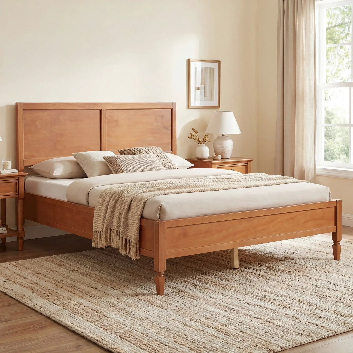 Queen Size Wood Platform Bed Frame with Classic Panel Headboard by HouseOfZazla