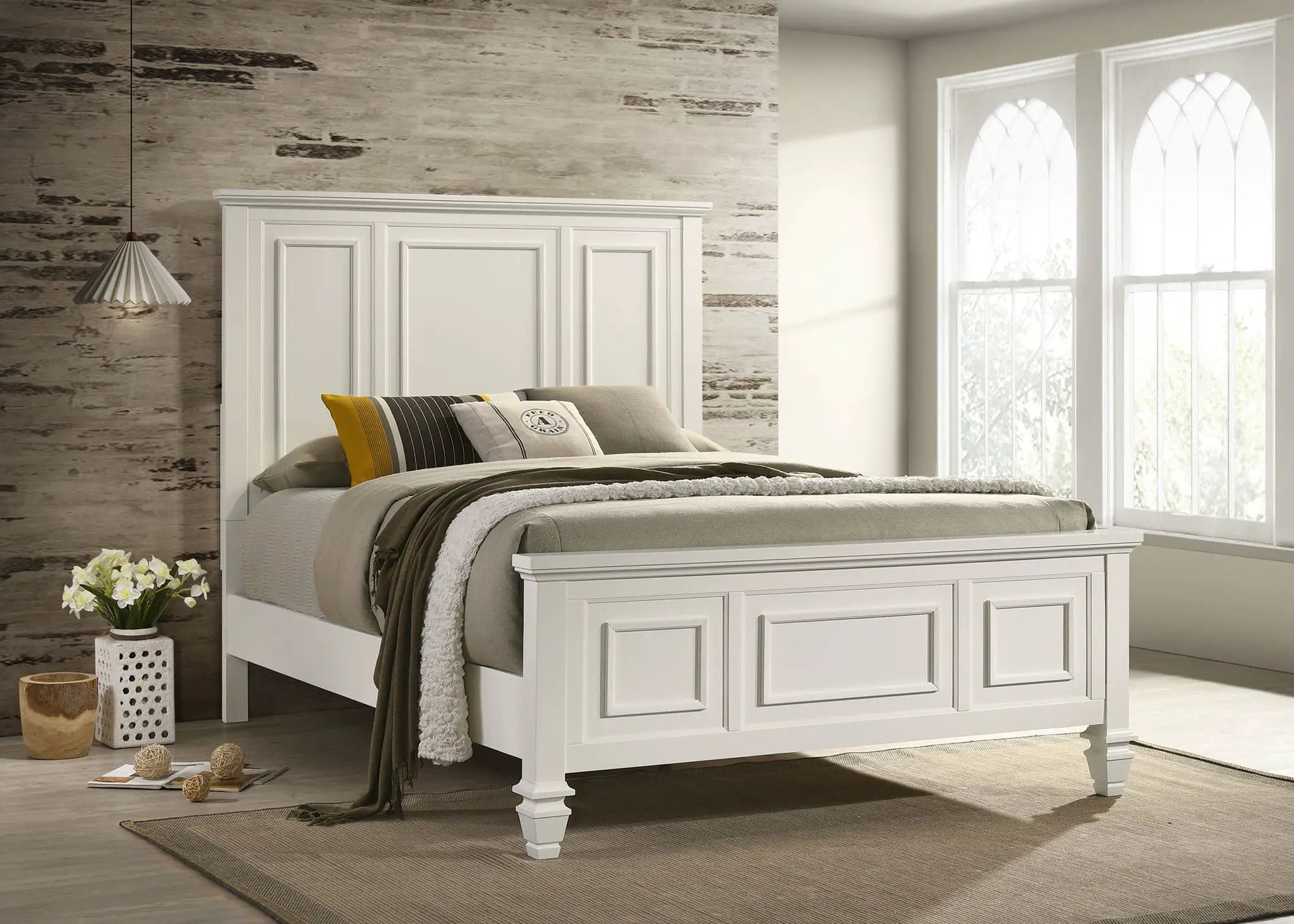 Sandy Beach Wood Queen Panel Bed Cream White by Unique Piece Furniture