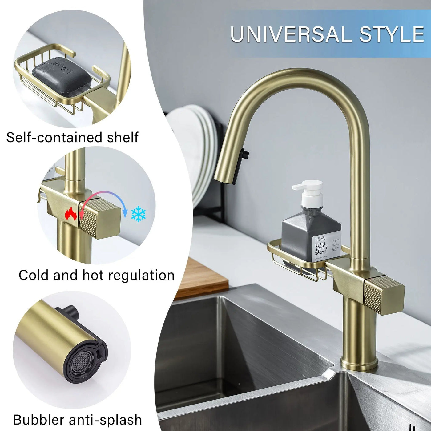 Cincosky - High Arc Pull Down Kitchen Faucet, Single Hole by HouseOfZazla