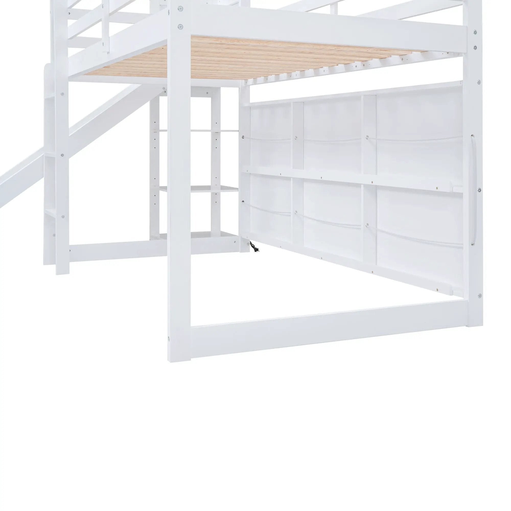 House Loft Bed With Slide, Storage Shelves And Light, Climbing Ramp by HouseOfZazla