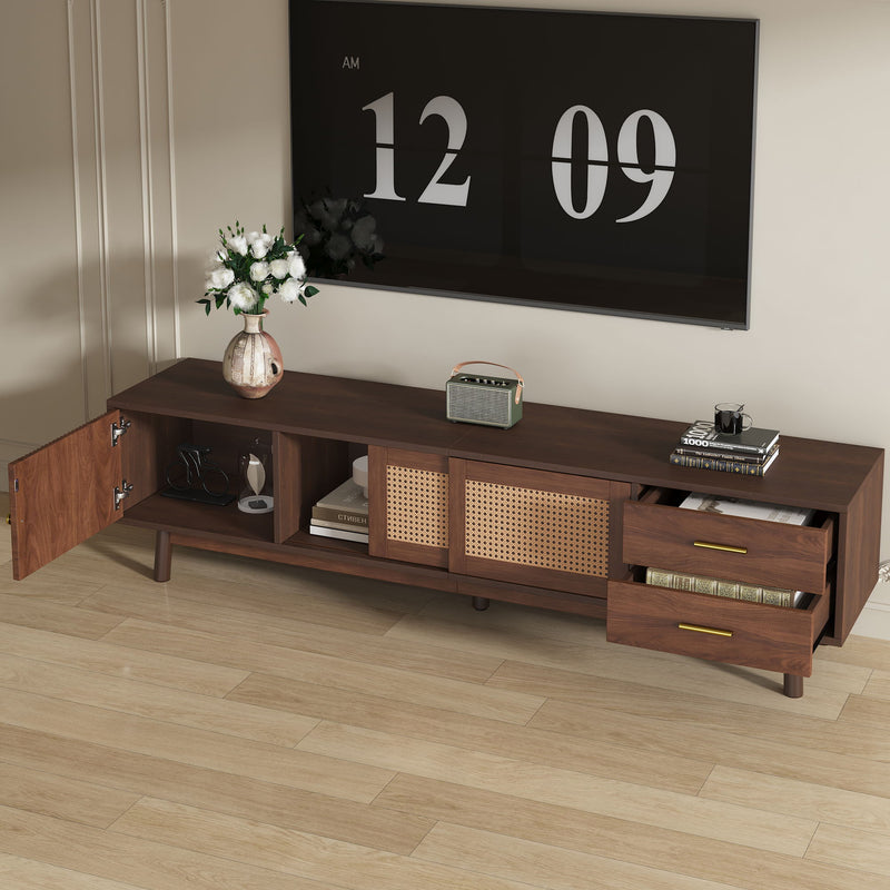 TV Stand for 80" TVs with Sliding Doors and Drawers - Dark Brown, photo 13 of 14