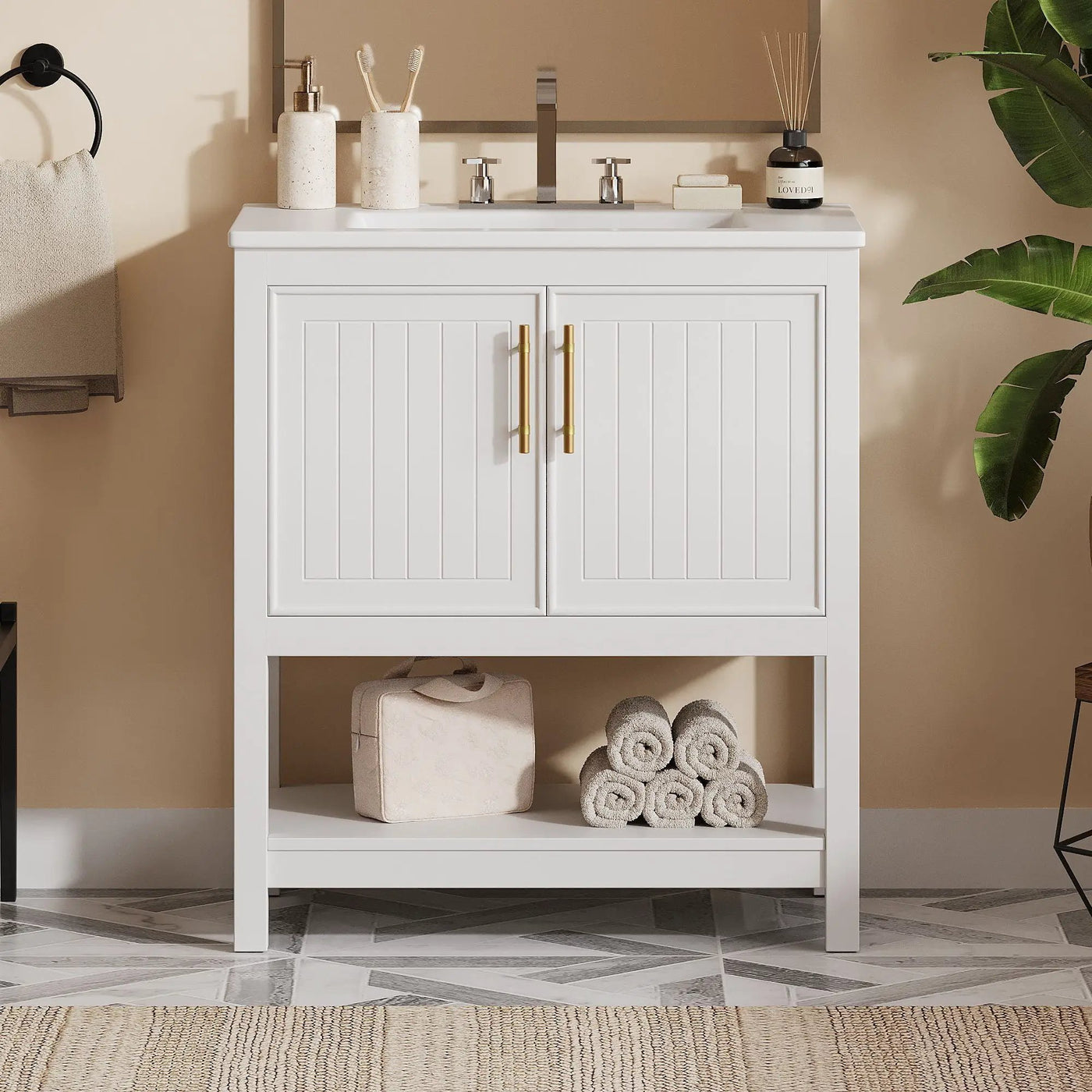 Elegant Bathroom Vanity With Ceramic Sink And Versatile Storage by HouseOfZazla