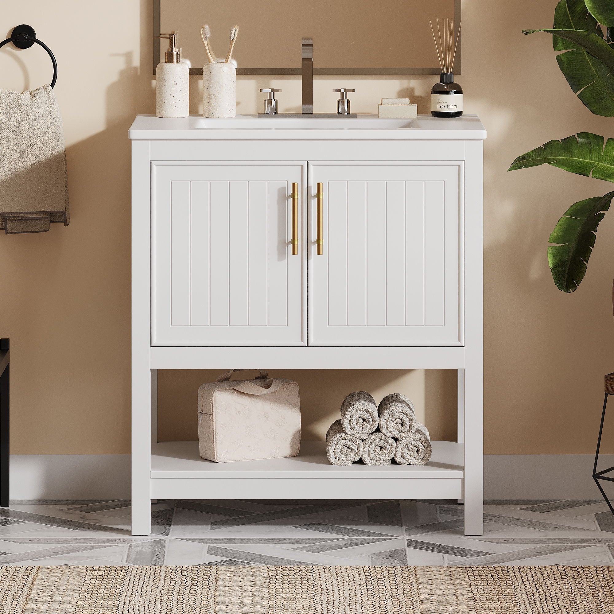 Elegant Bathroom Vanity With Ceramic Sink And Versatile Storage by HouseOfZazla