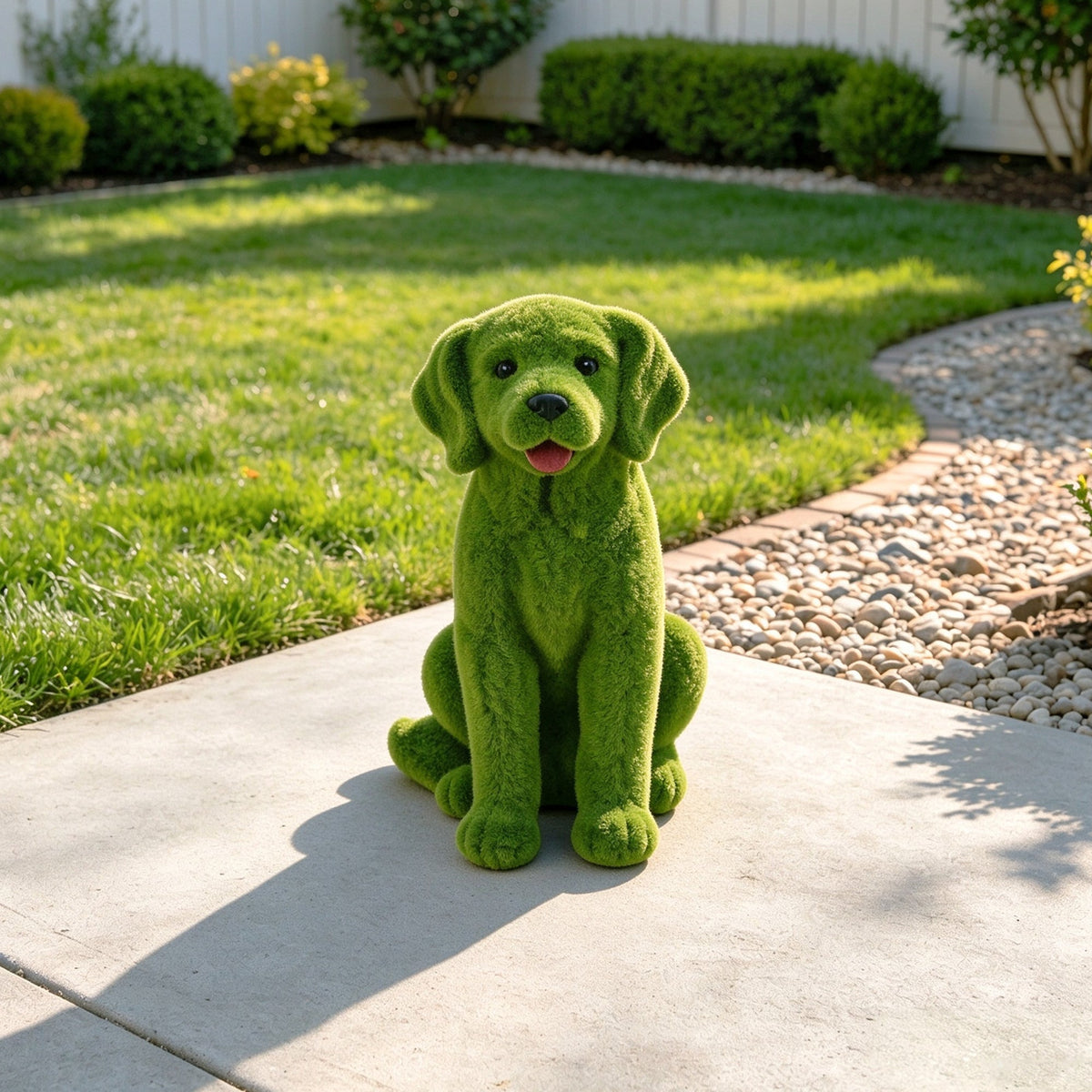 Flocked Resin Dog Garden Statue with Weatherproof Finish - Green, photo 8 of 10
