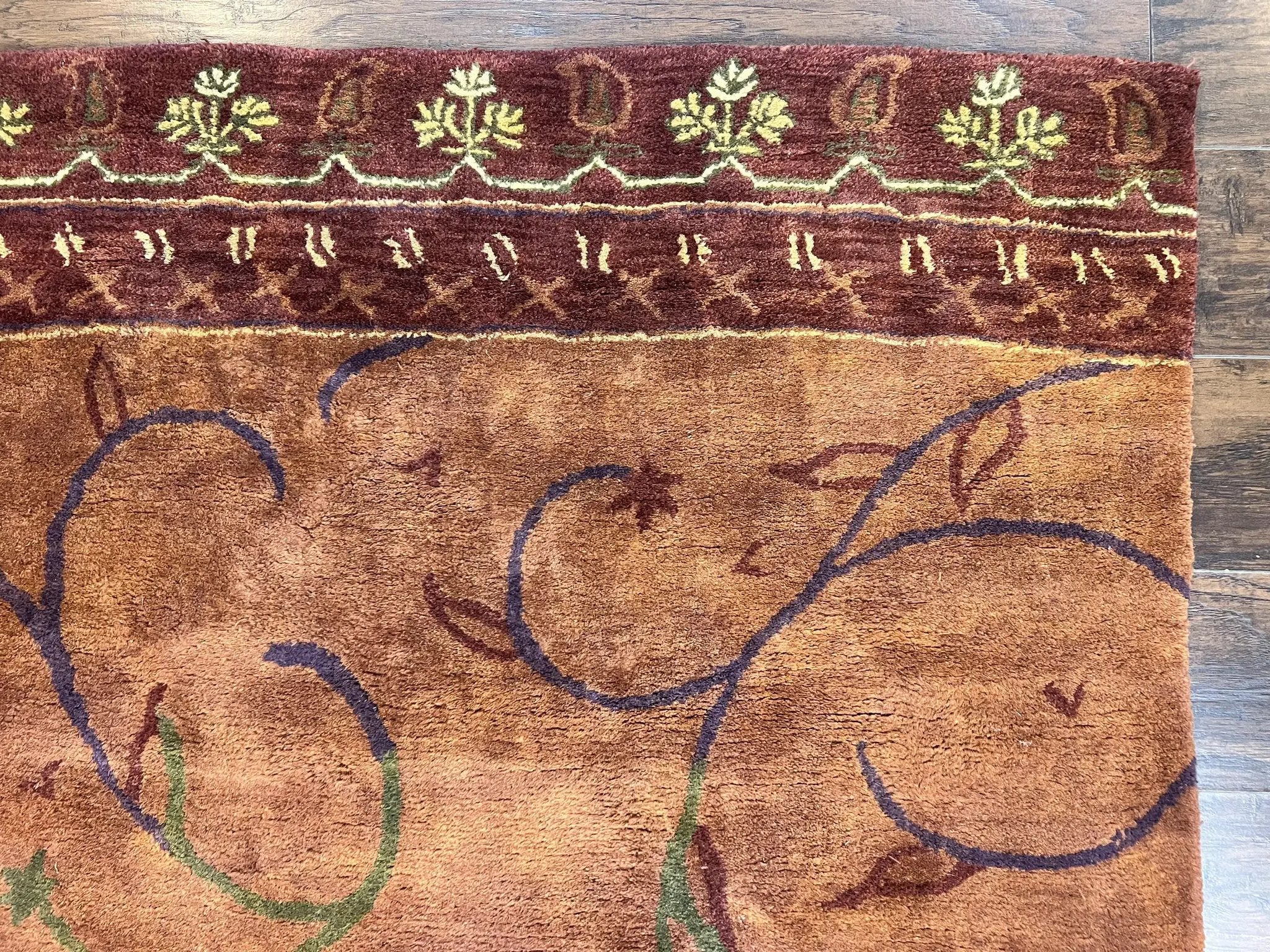 Pottery Barn Rug 5x8, Vintage Hand Tufted Carpet, Wool and Silk, Rust & Maroon by Jewel Rugs