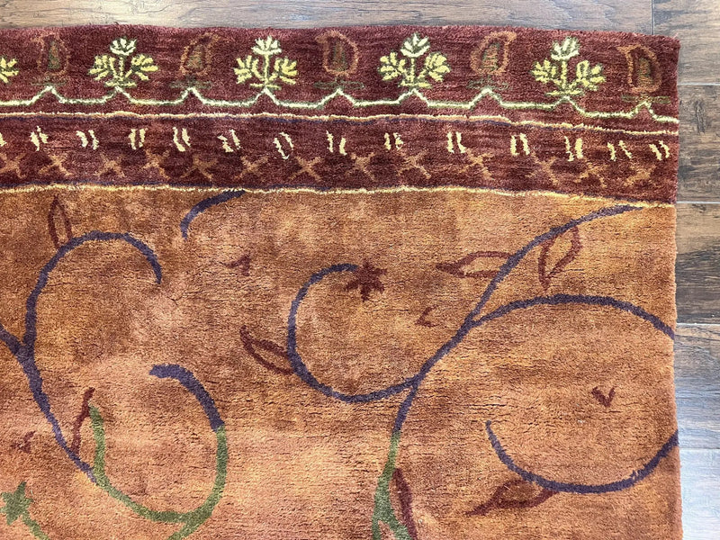 Pottery Barn Rug 5x8, Vintage Hand Tufted Carpet, Wool and Silk, Rust & Maroon by Jewel Rugs