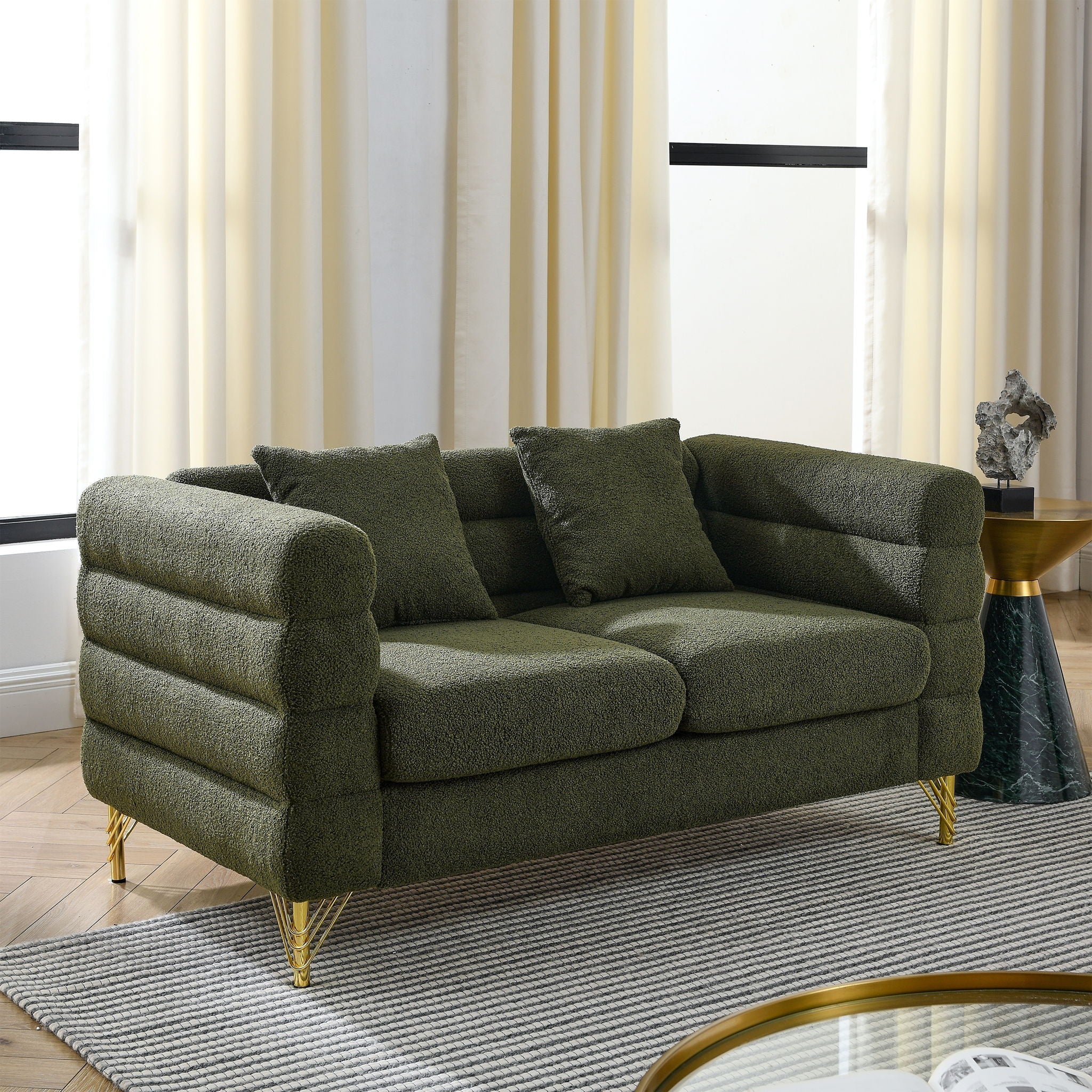 Oversized 2 Seater Sectional Sofa With Deep Seating And 2 Pillows by HouseOfZazla