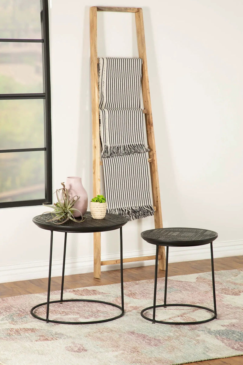 Loannis 2-piece Round Mango Wood Nesting Table Matte Black by Unique Piece Furniture