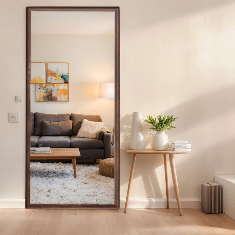 Vintage Full Length Mirror Wall Mounted With Faux Wooden Frame - Brown by Unique Piece Furniture