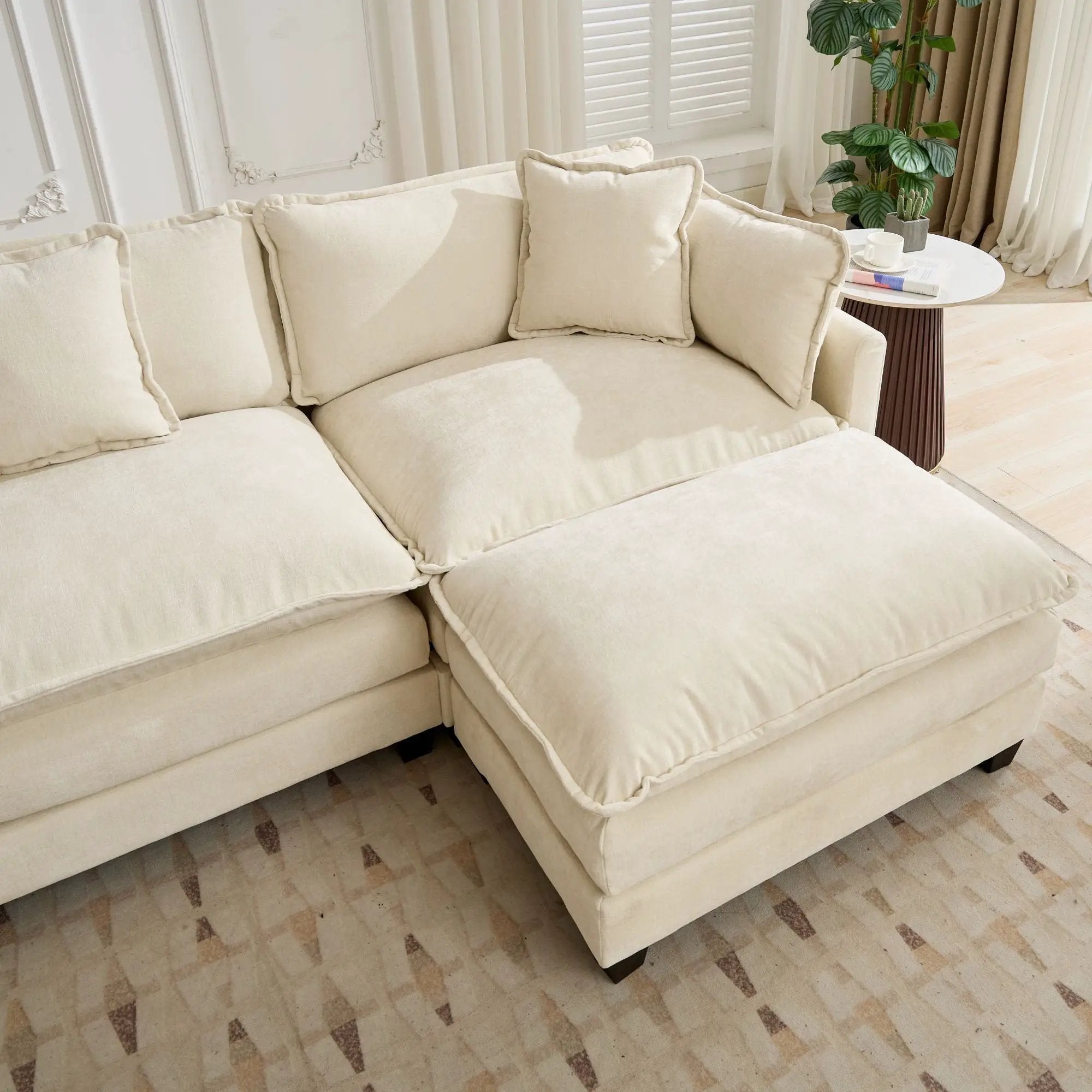 Cloud3 Seats Sofa (Ottoman is not included)Chenille Fabric in Beige by BLAKHOM