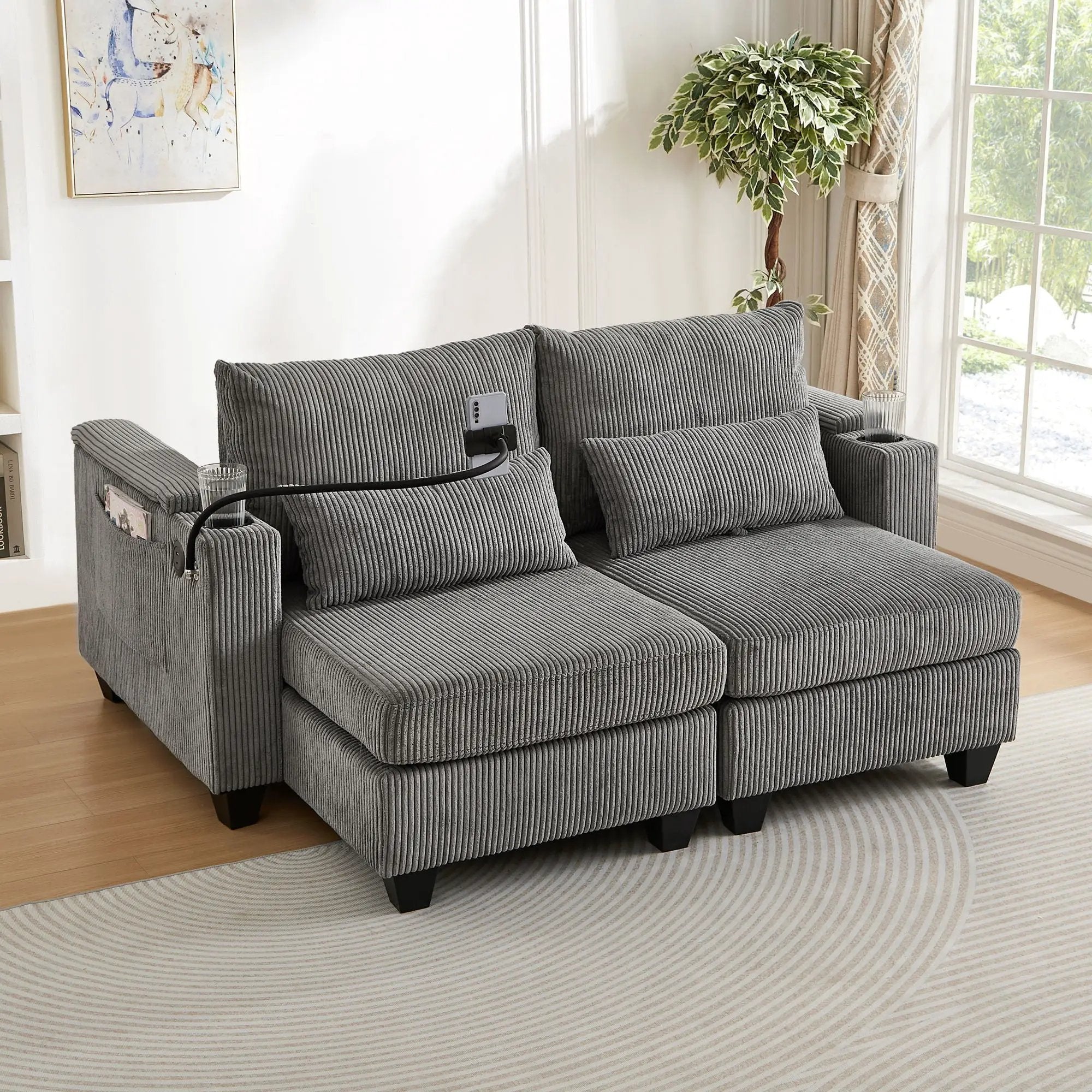 Convertible Chaise Lounge Sofa Chair With USB Ports, Cup Holders, Phone Holder And Storage by Unique Piece Furniture