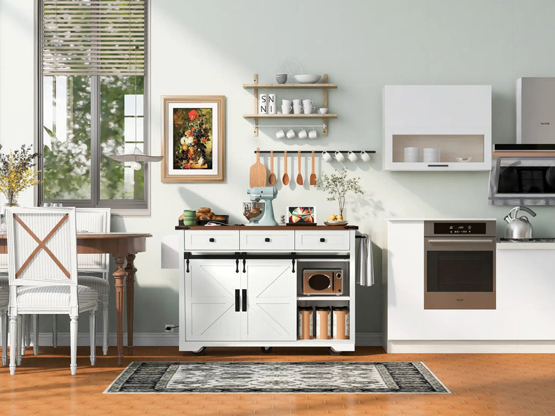 K&K 53.7" Farmhouse Kitchen Island with Power Outlet by HouseOfZazla