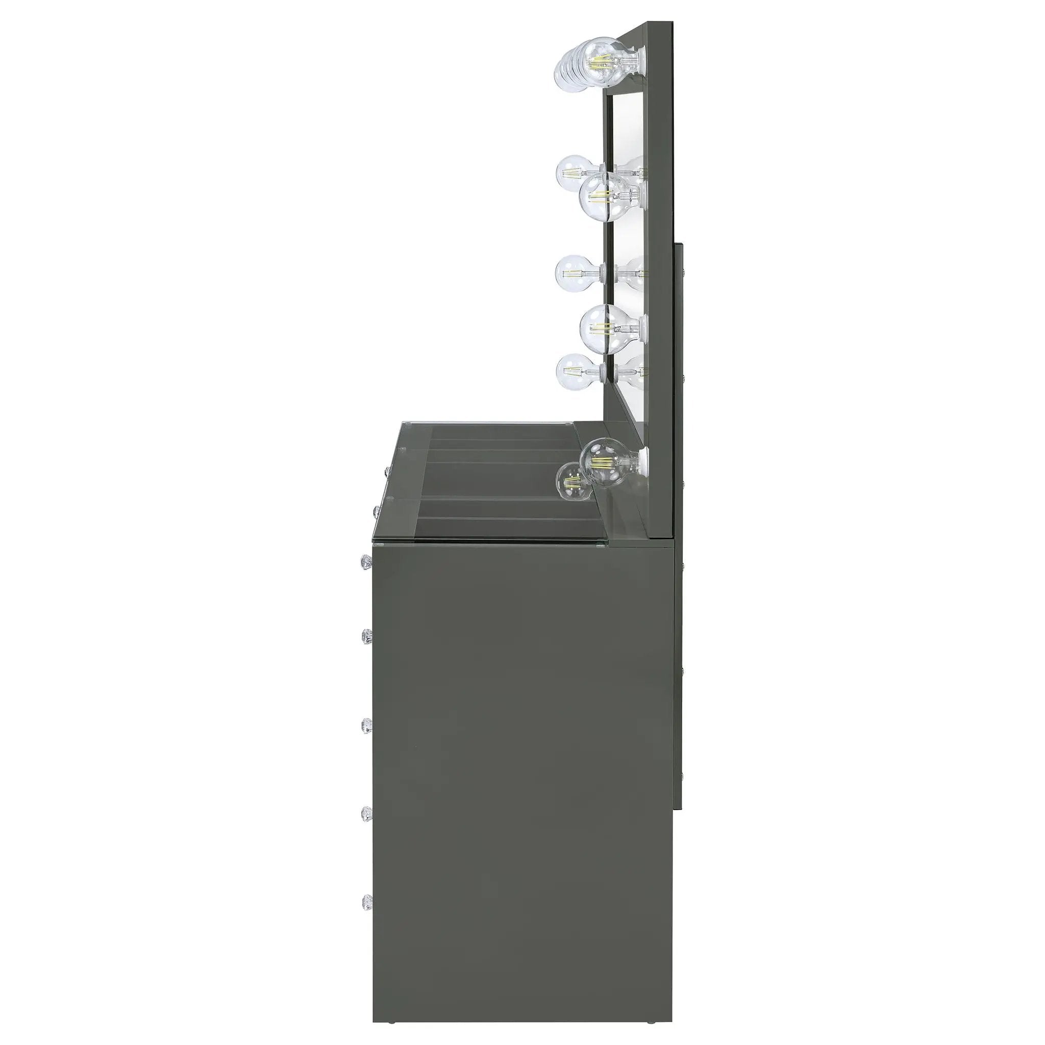 Acena 7-drawer Vanity Set with Lighting Grey High Gloss by Unique Piece Furniture