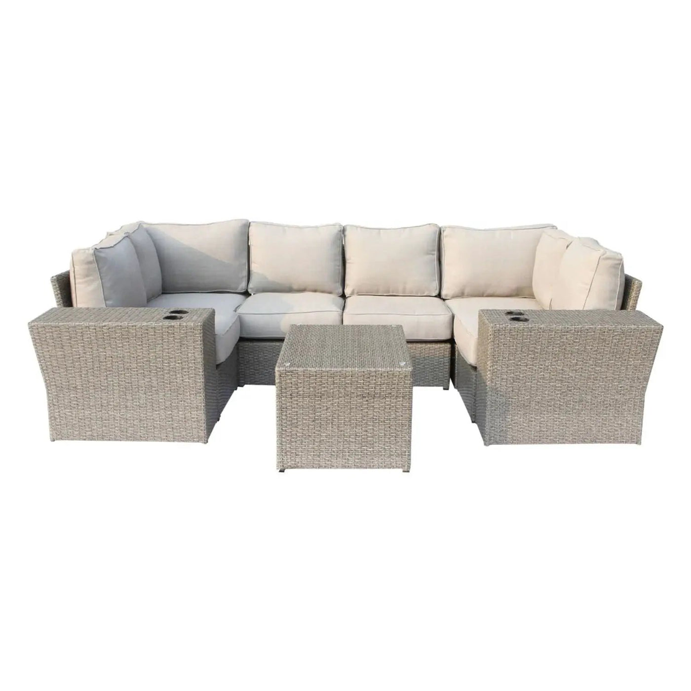 Outdoor Wicker Sectional With Weather Resistant Cushions And Table by Unique Piece Furniture