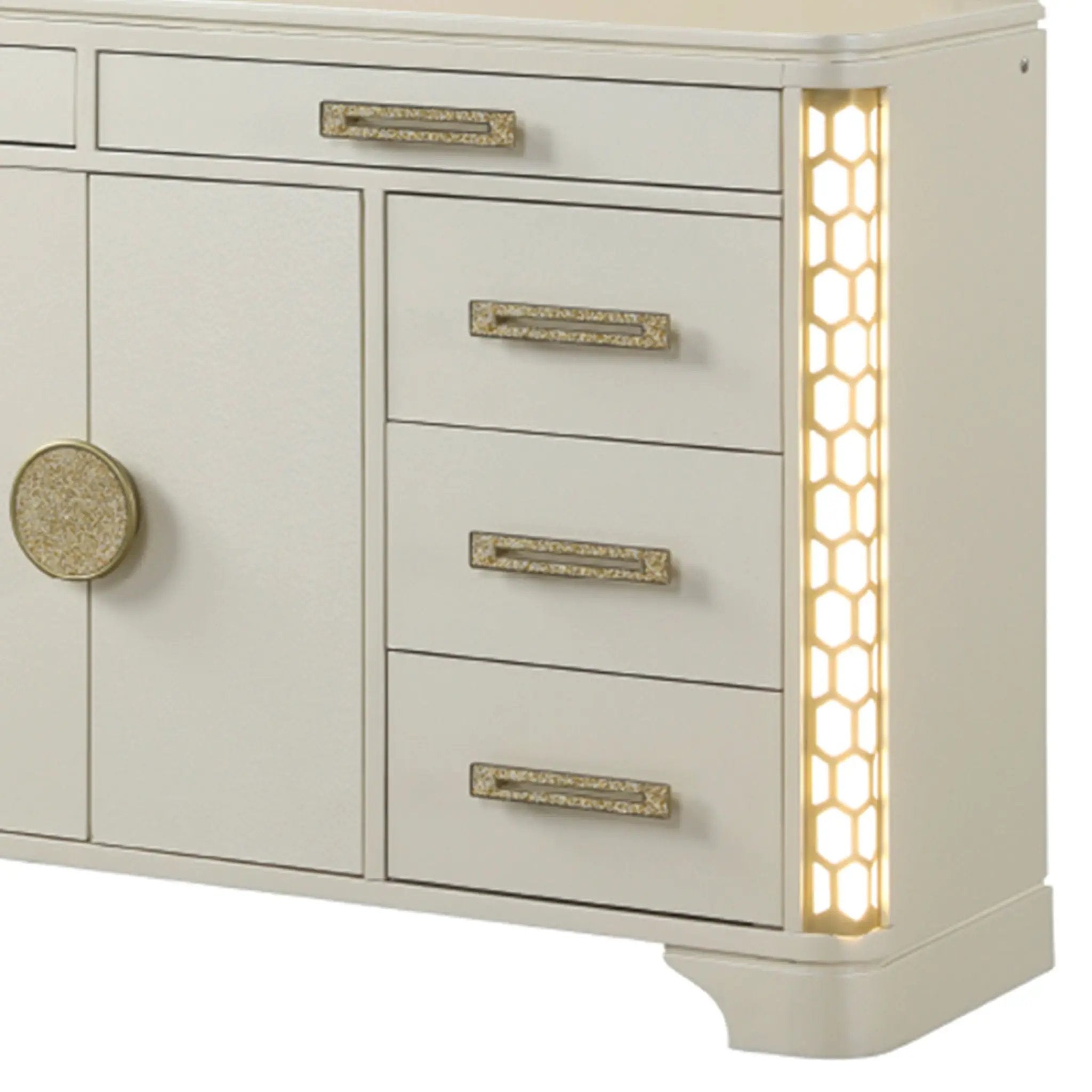 Jasmine - 8 Drawer Dresser With Side LED Lightning - Beige by HouseOfZazla