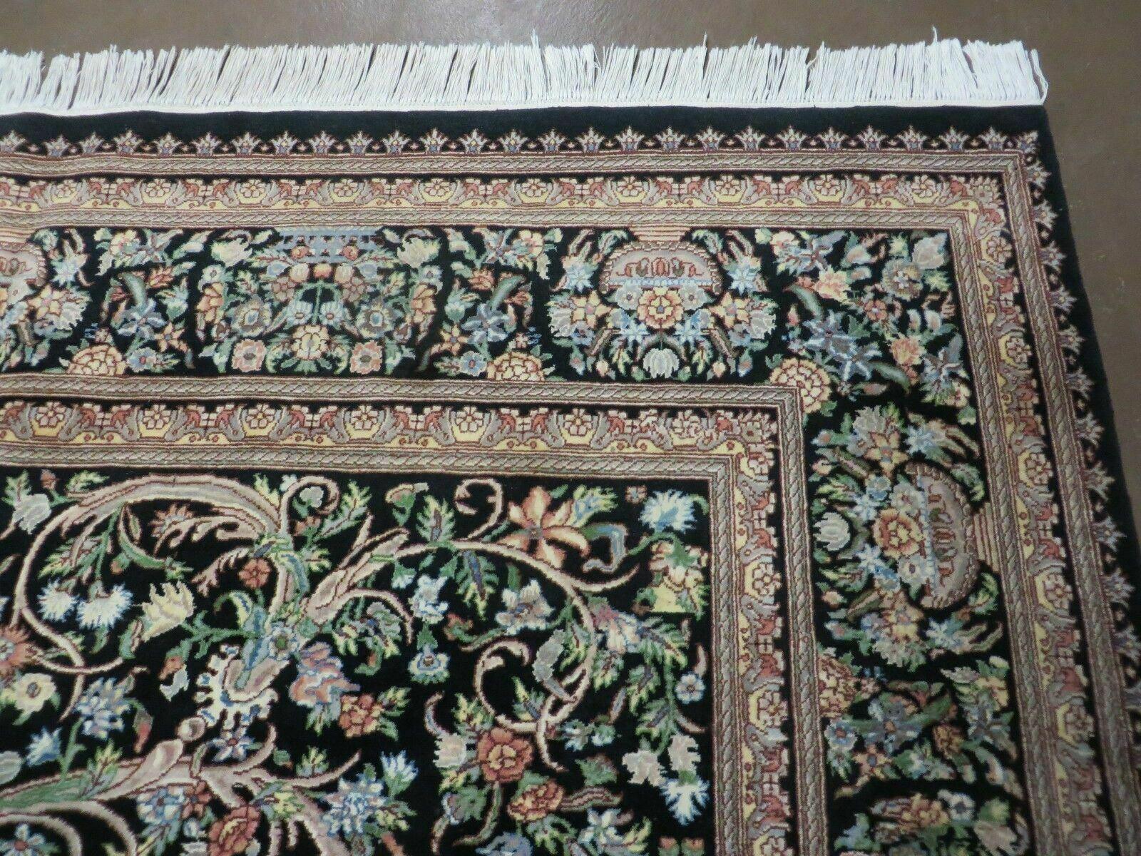 8' X 10' Vintage Handmade Pakistani Floral Wool Rug Black Nice by Jewel Rugs