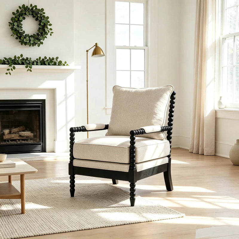 Rubber Wood Accent Chair with Upholstered Fabric by HouseOfZazla